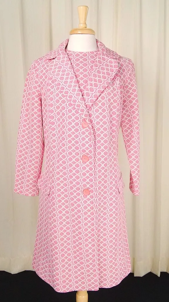 1960s Artsy Pink Dress w Coat