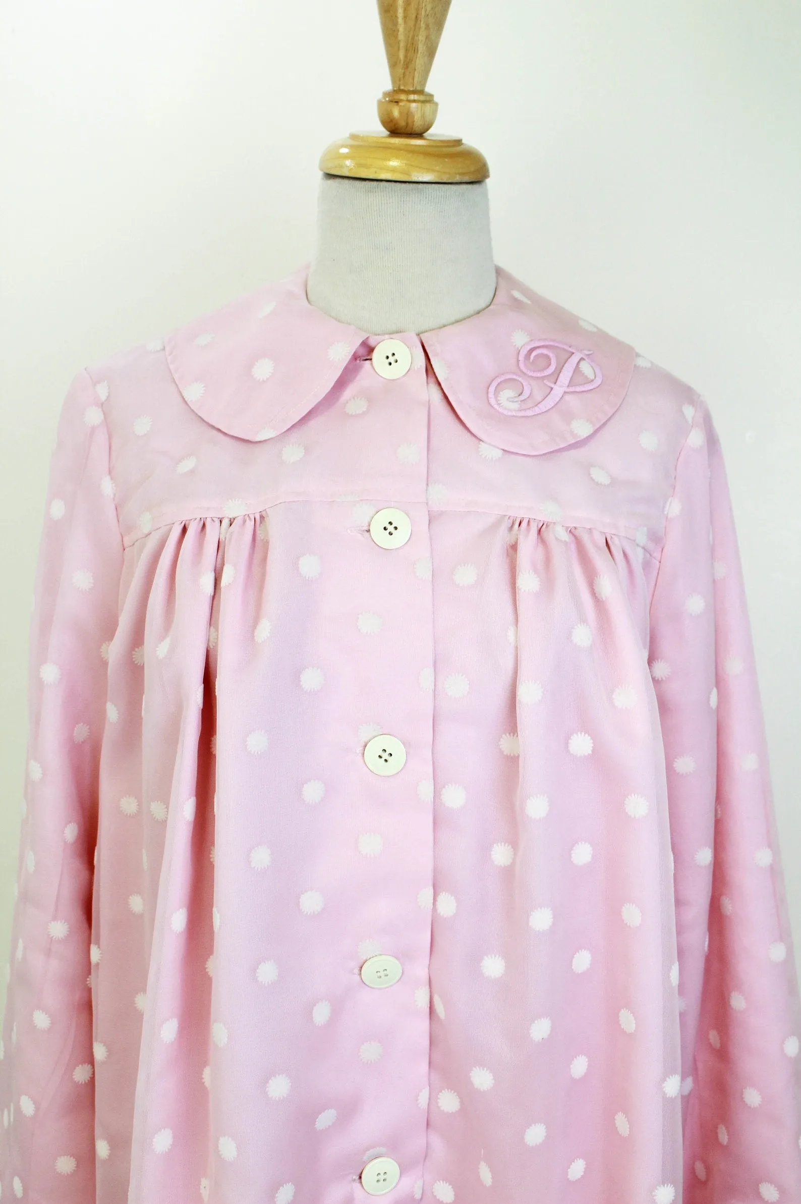 1960s-Style Pink Flower Shop Coat, Pinky's Uniform from Hairspray, Movie Costume, Embroidered P Initial