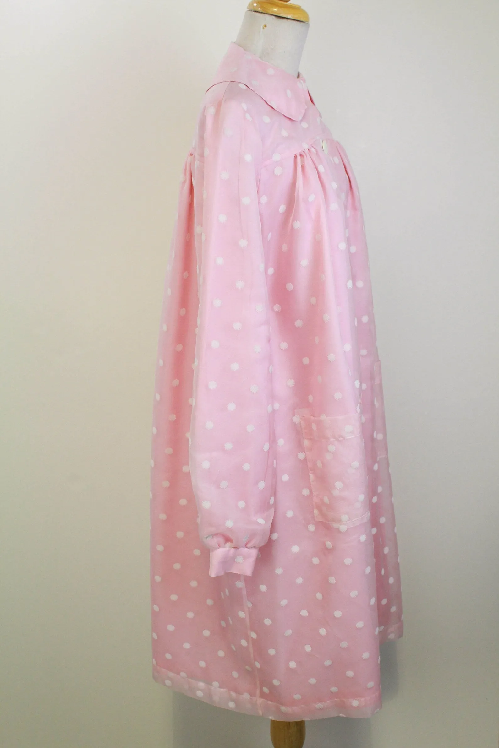 1960s-Style Pink Flower Shop Coat, Pinky's Uniform from Hairspray, Movie Costume, Embroidered P Initial