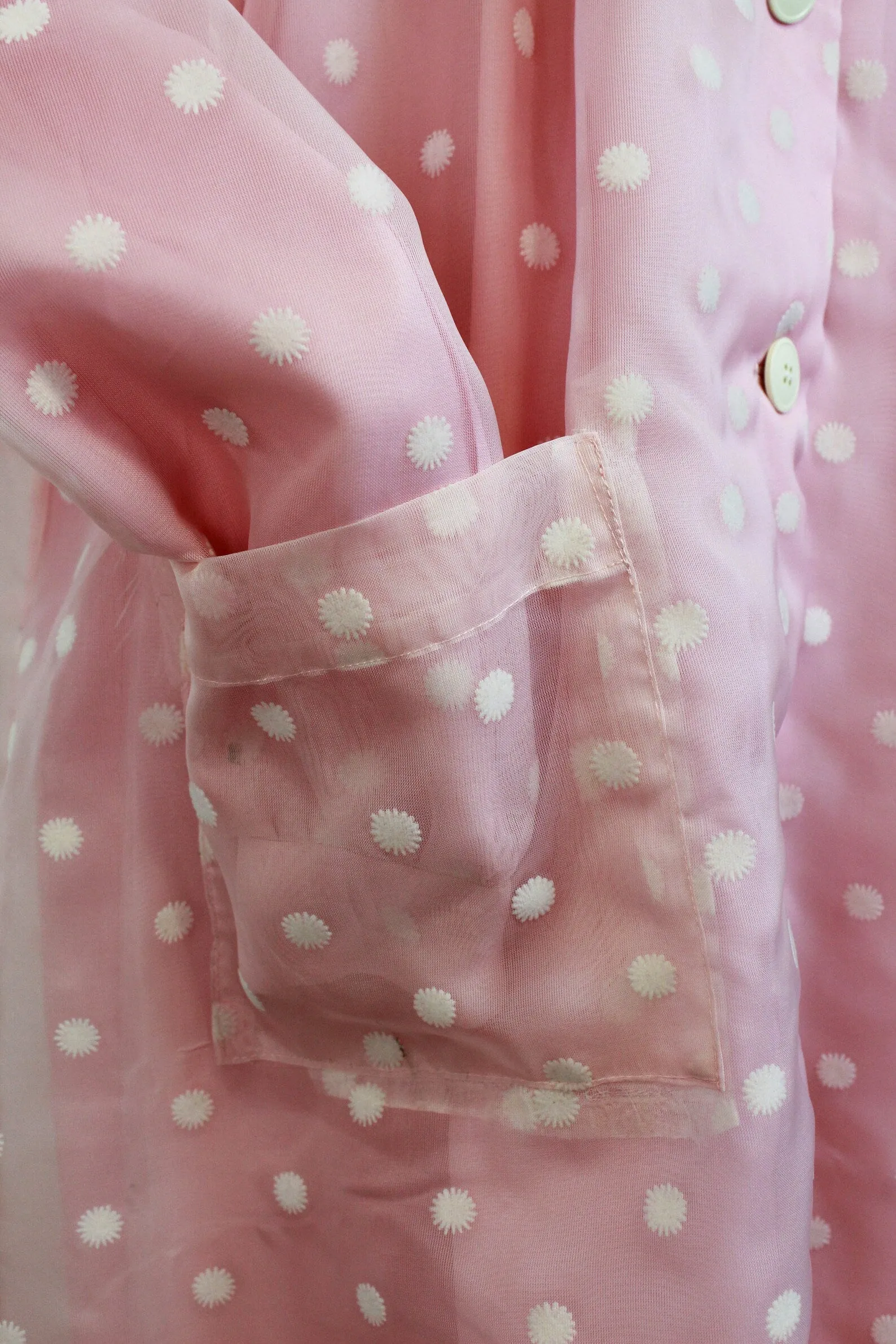 1960s-Style Pink Flower Shop Coat, Pinky's Uniform from Hairspray, Movie Costume, Embroidered P Initial