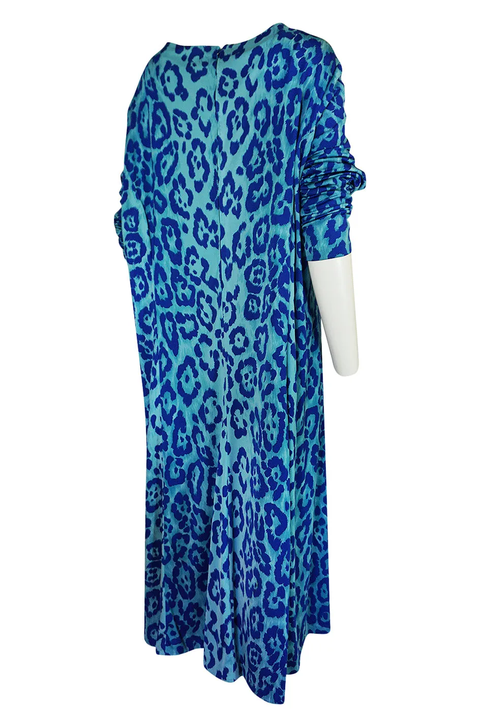 1970s La Mendola Silk Jersey Blue Print Dress & Knit Jersey Coat Set