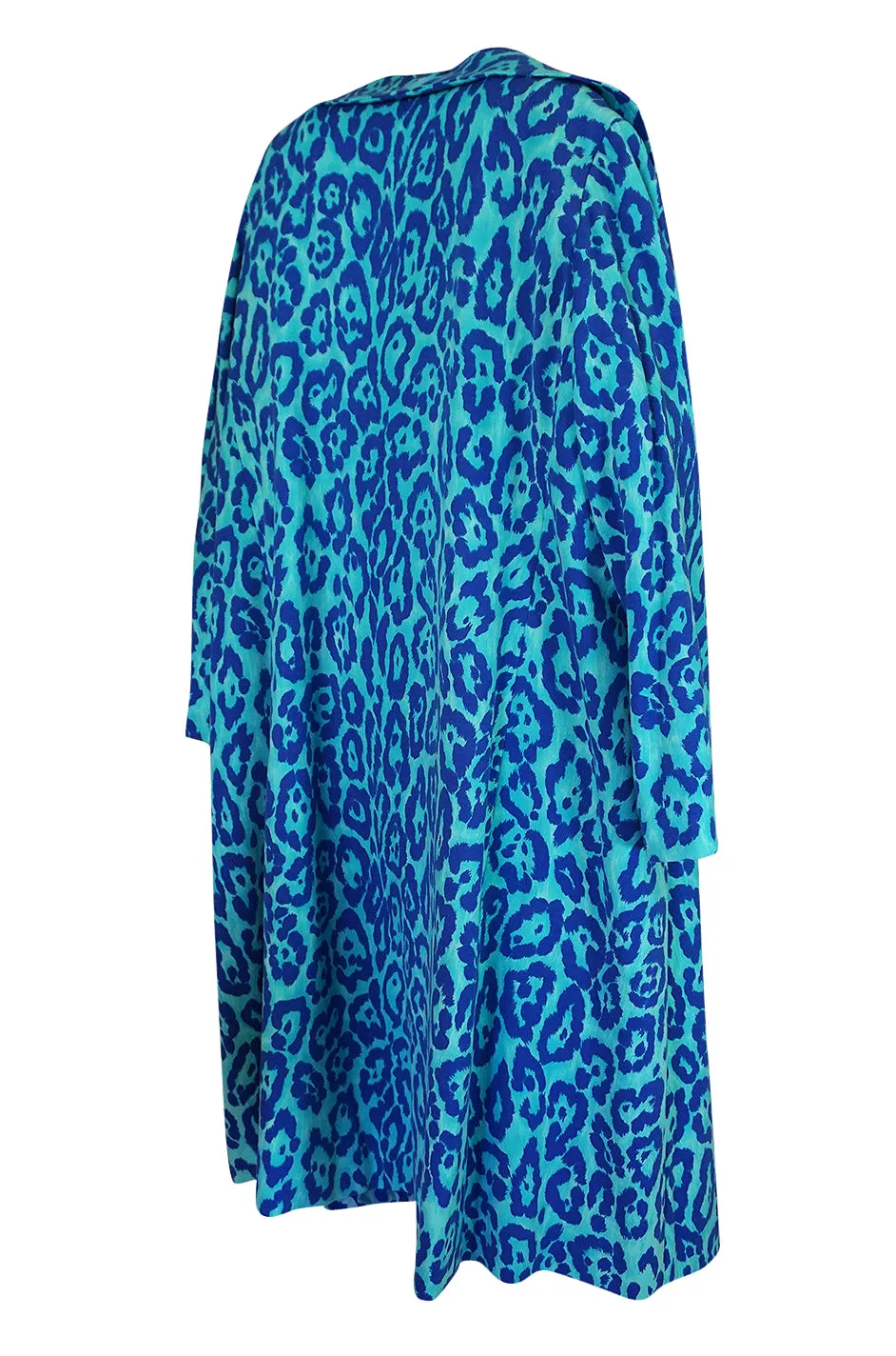 1970s La Mendola Silk Jersey Blue Print Dress & Knit Jersey Coat Set