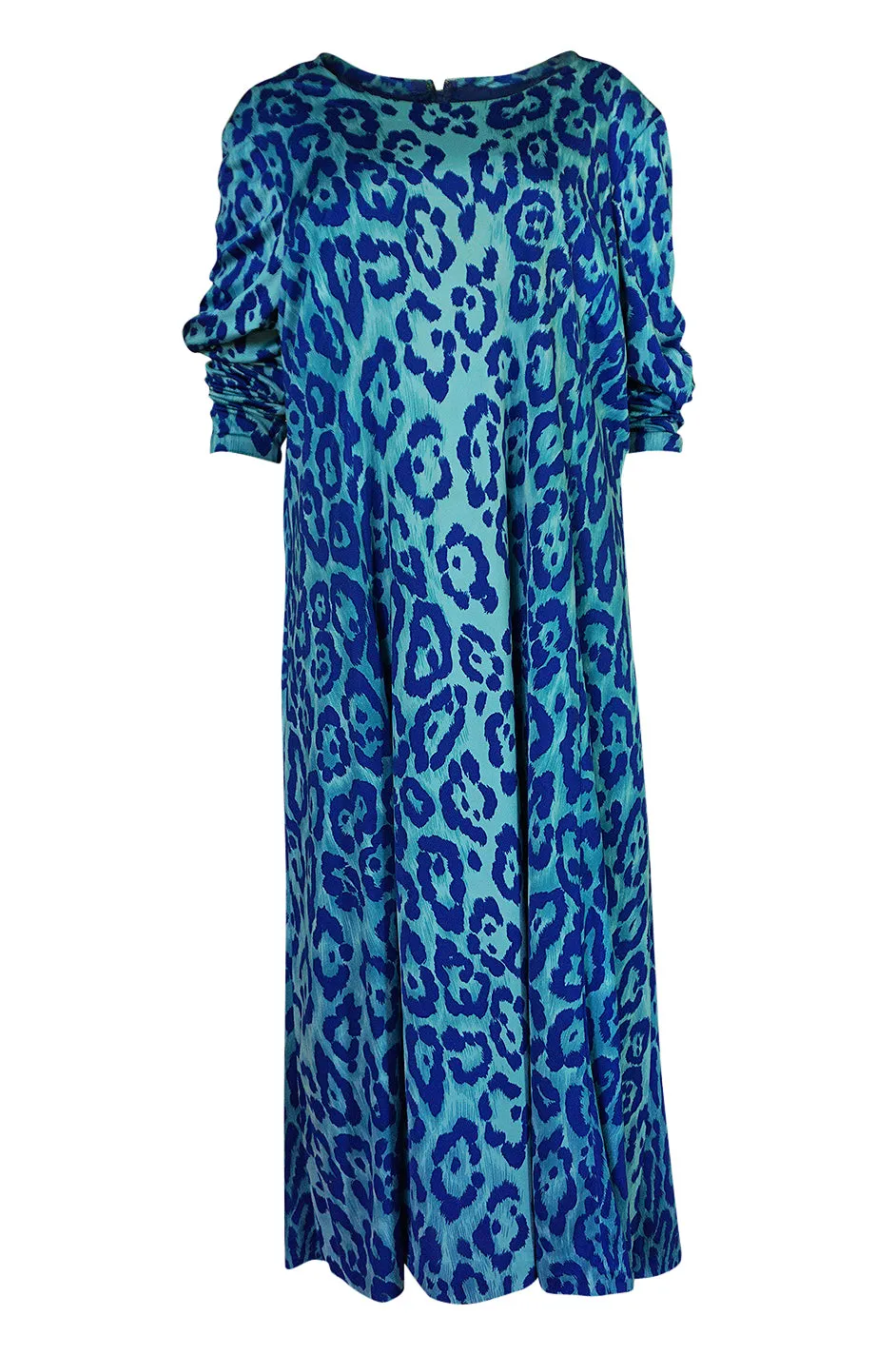 1970s La Mendola Silk Jersey Blue Print Dress & Knit Jersey Coat Set