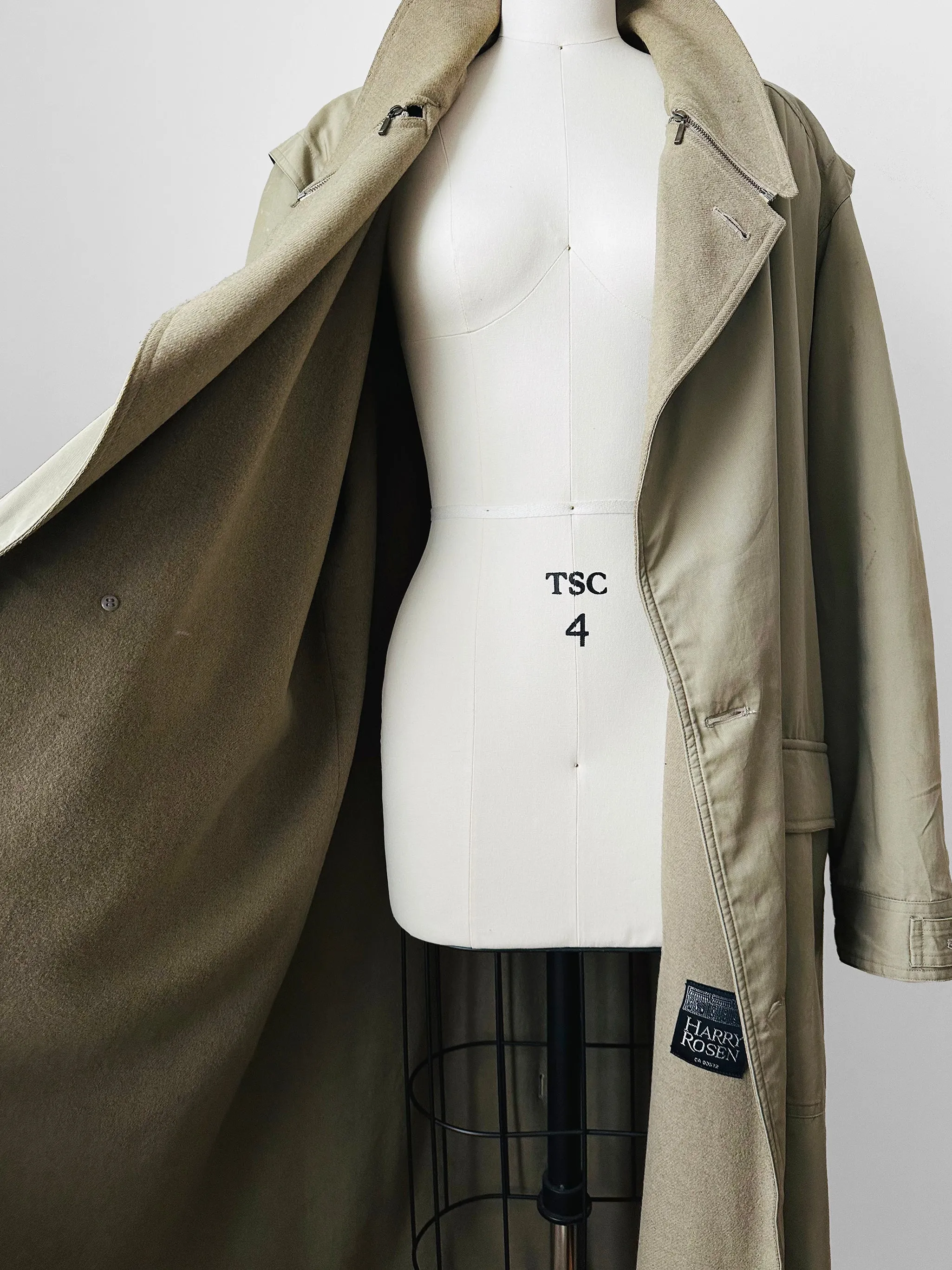 1980s - 1990s Tan Wool-Lined Relaxed Trench-Style Fall Duster