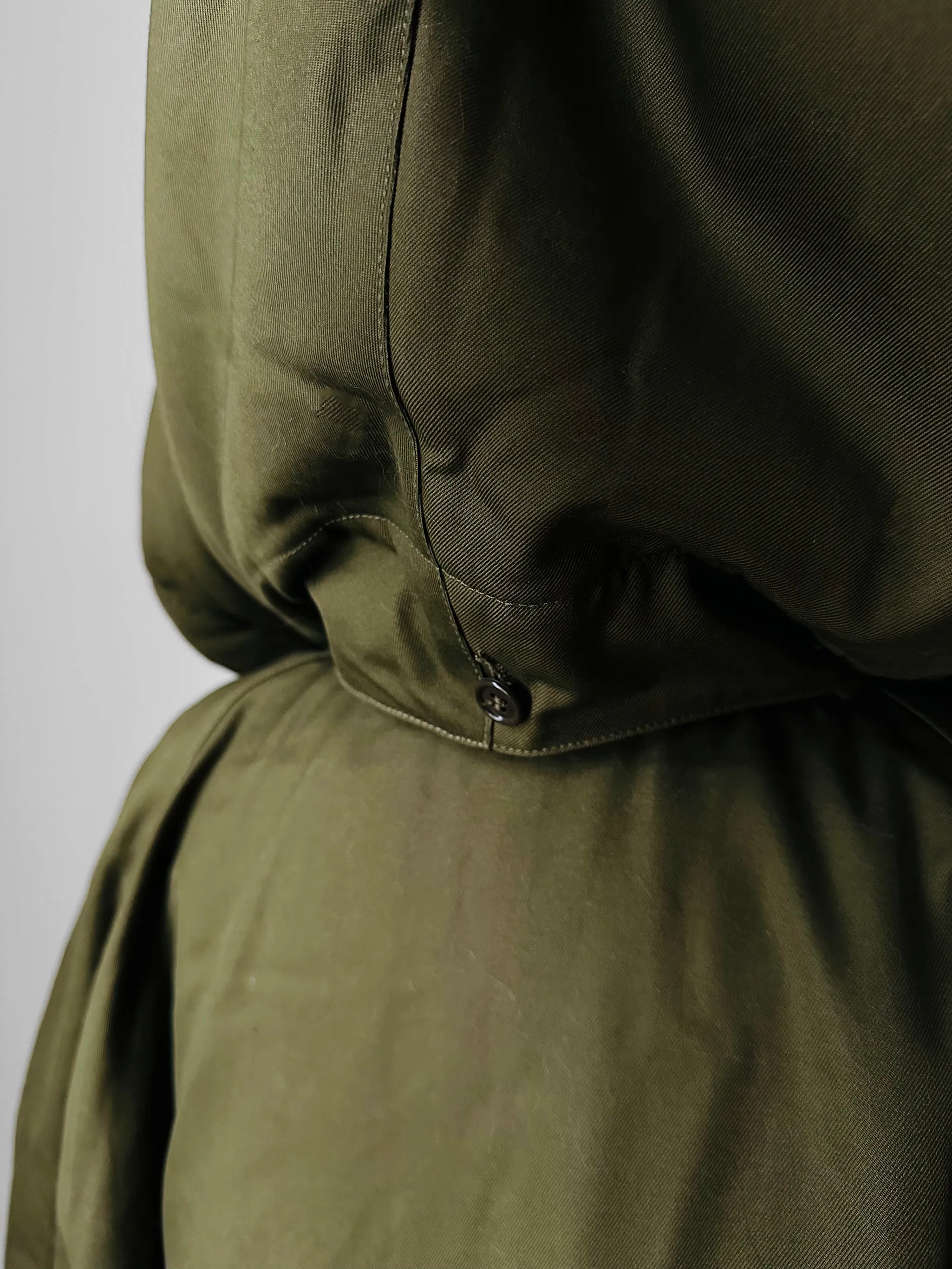 1990s - Y2K Olive Green Italian Military Faux Fur Collared Long Overcoat