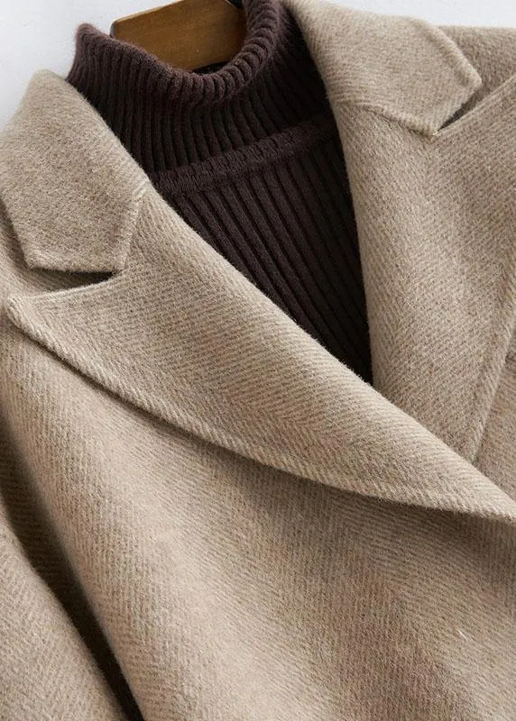2019 oversized medium length coat Button Down nude Notched wool overcoat