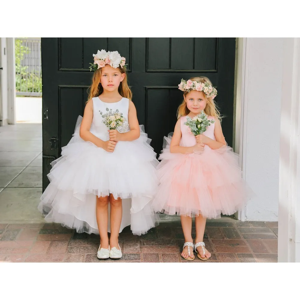 Baby Girls Blush Hi-Low Multi Level Ruffle Tutu Flower Girl Dress 6-24M