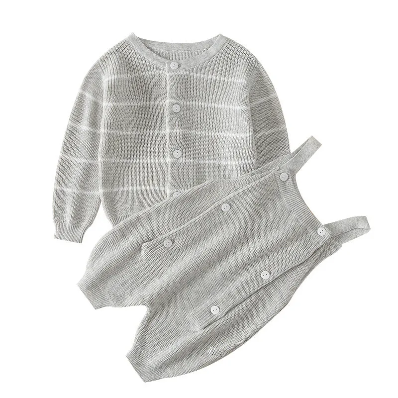 Baby Solid Color Knit Romper Combo Striped Graphic Cardigan Sets by MyKids-USA™