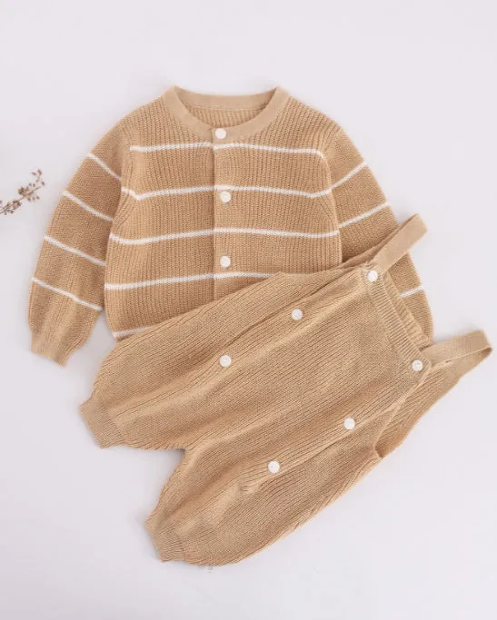 Baby Solid Color Knit Romper Combo Striped Graphic Cardigan Sets by MyKids-USA™