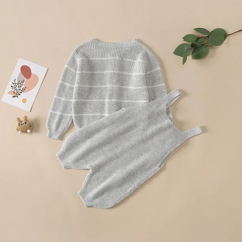 Baby Solid Color Knit Romper Combo Striped Graphic Cardigan Sets by MyKids-USA™