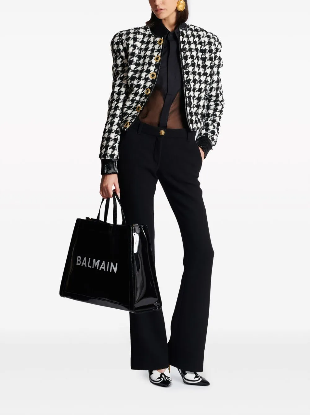 BALMAIN Chic & Timeless Black Flared Trousers in Luxurious Virgin Wool Crepe Texture