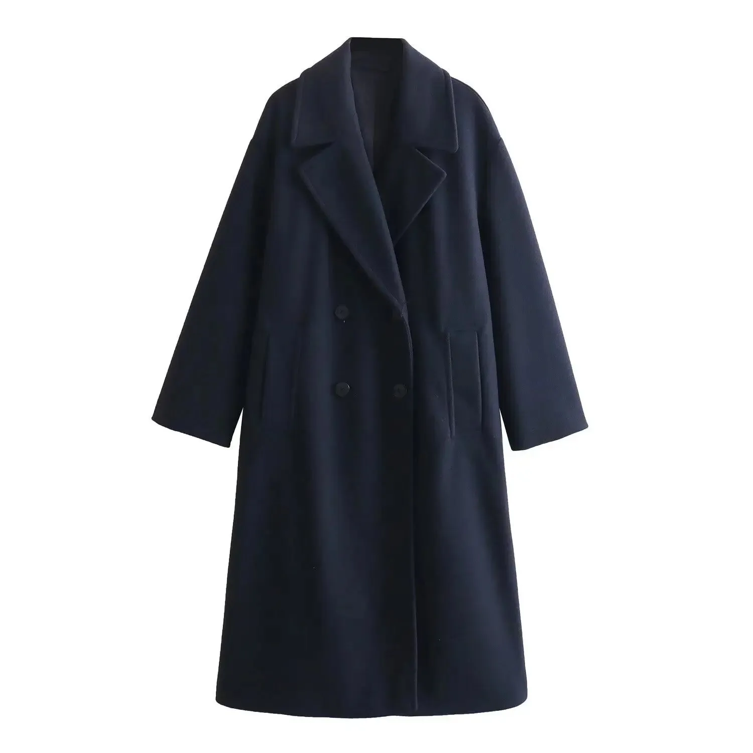 Black Friday Joskaa Fashion Lapel Double Breasted Wool Coat For Women Loose Long Sleeve Female Solid High Street Overcoat 2024 Autumn Winter