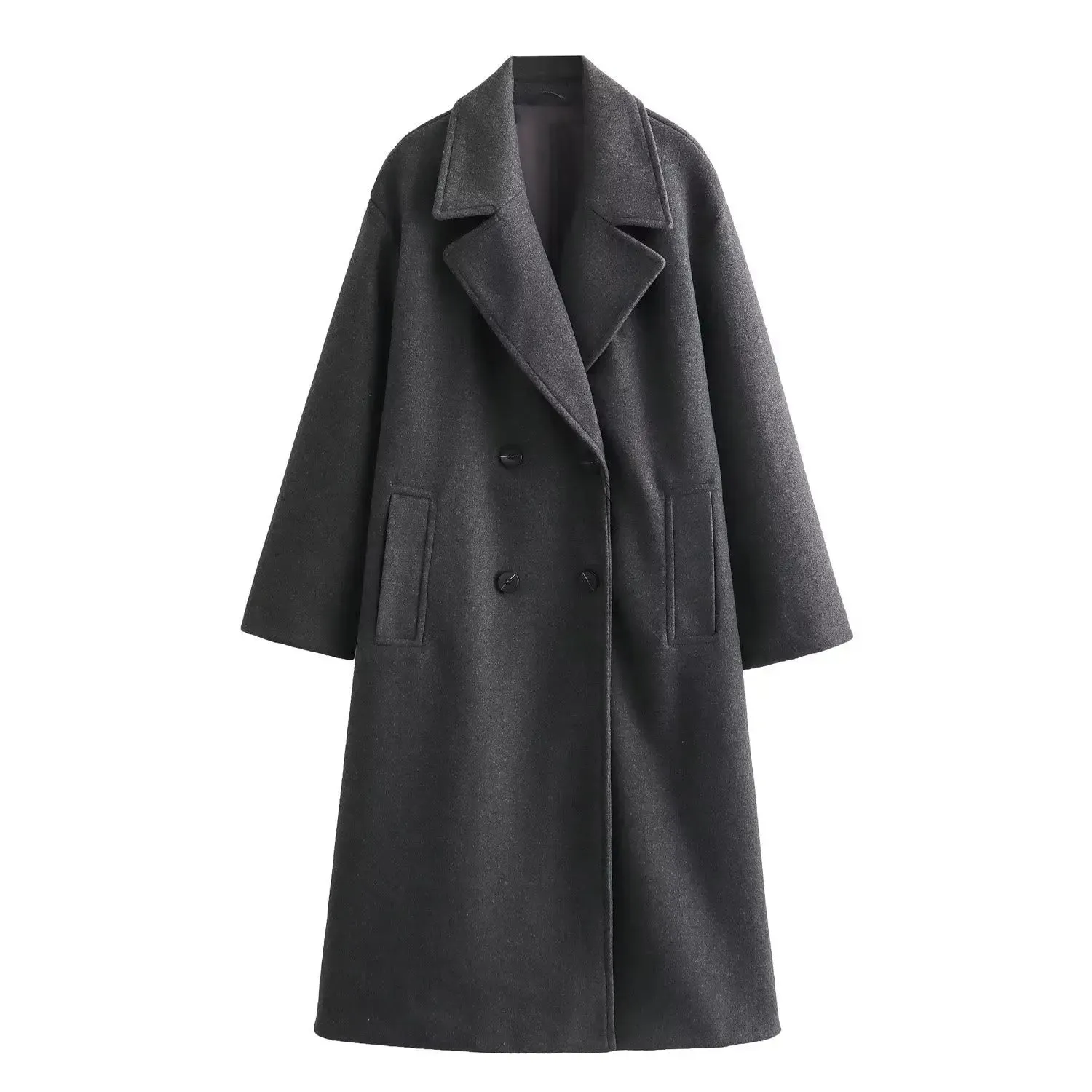 Black Friday Joskaa Fashion Lapel Double Breasted Wool Coat For Women Loose Long Sleeve Female Solid High Street Overcoat 2024 Autumn Winter