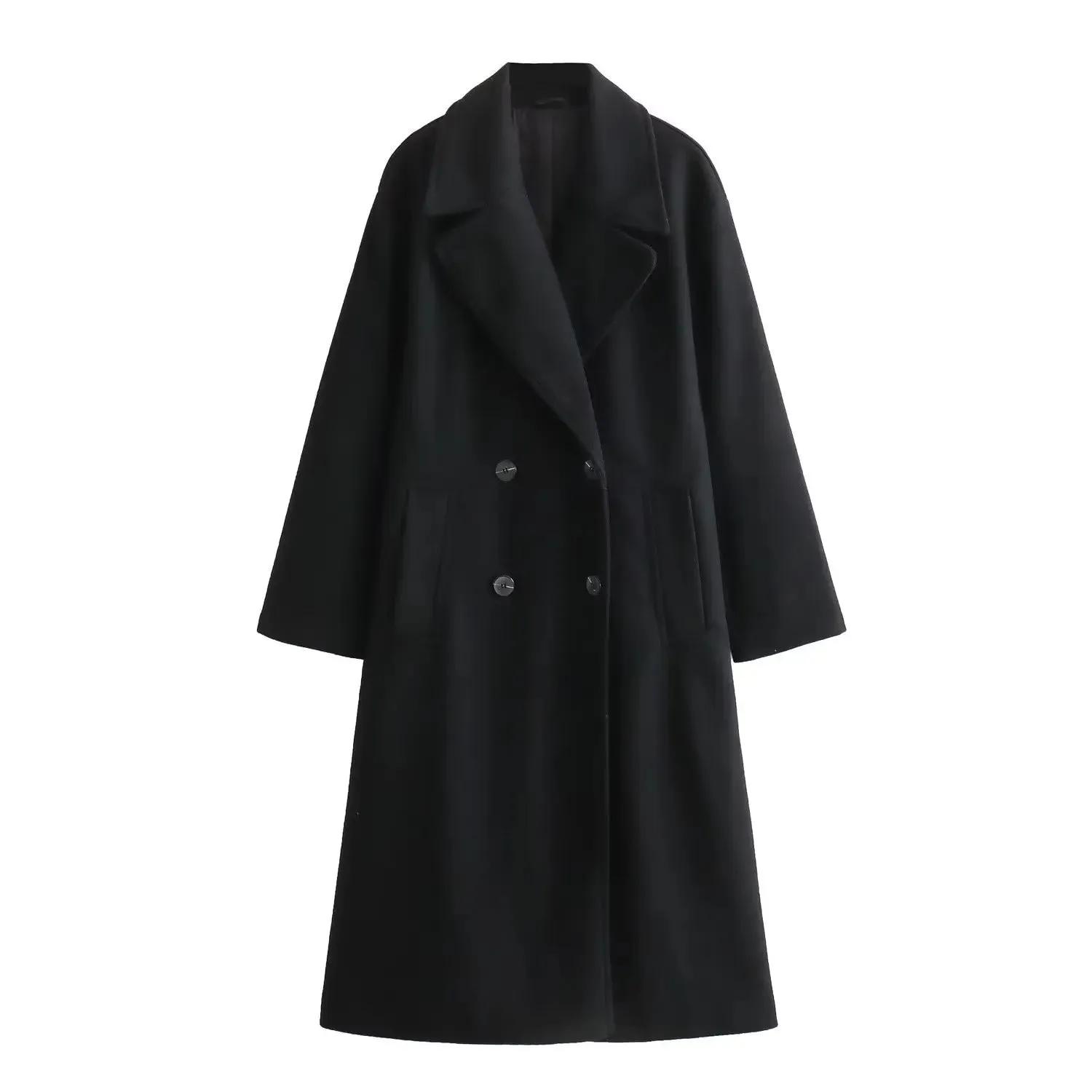 Black Friday Joskaa Fashion Lapel Double Breasted Wool Coat For Women Loose Long Sleeve Female Solid High Street Overcoat 2024 Autumn Winter