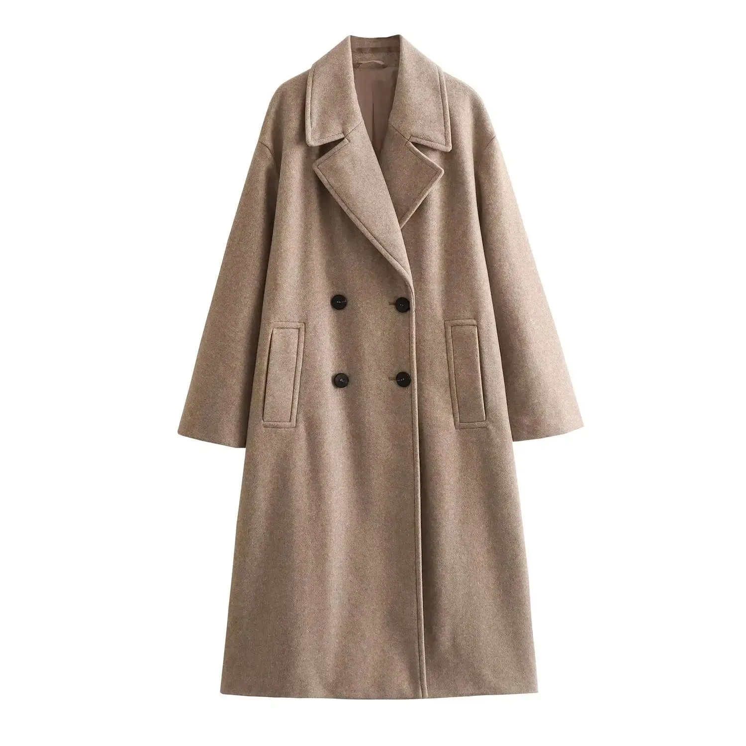 Black Friday Joskaa Fashion Lapel Double Breasted Wool Coat For Women Loose Long Sleeve Female Solid High Street Overcoat 2024 Autumn Winter