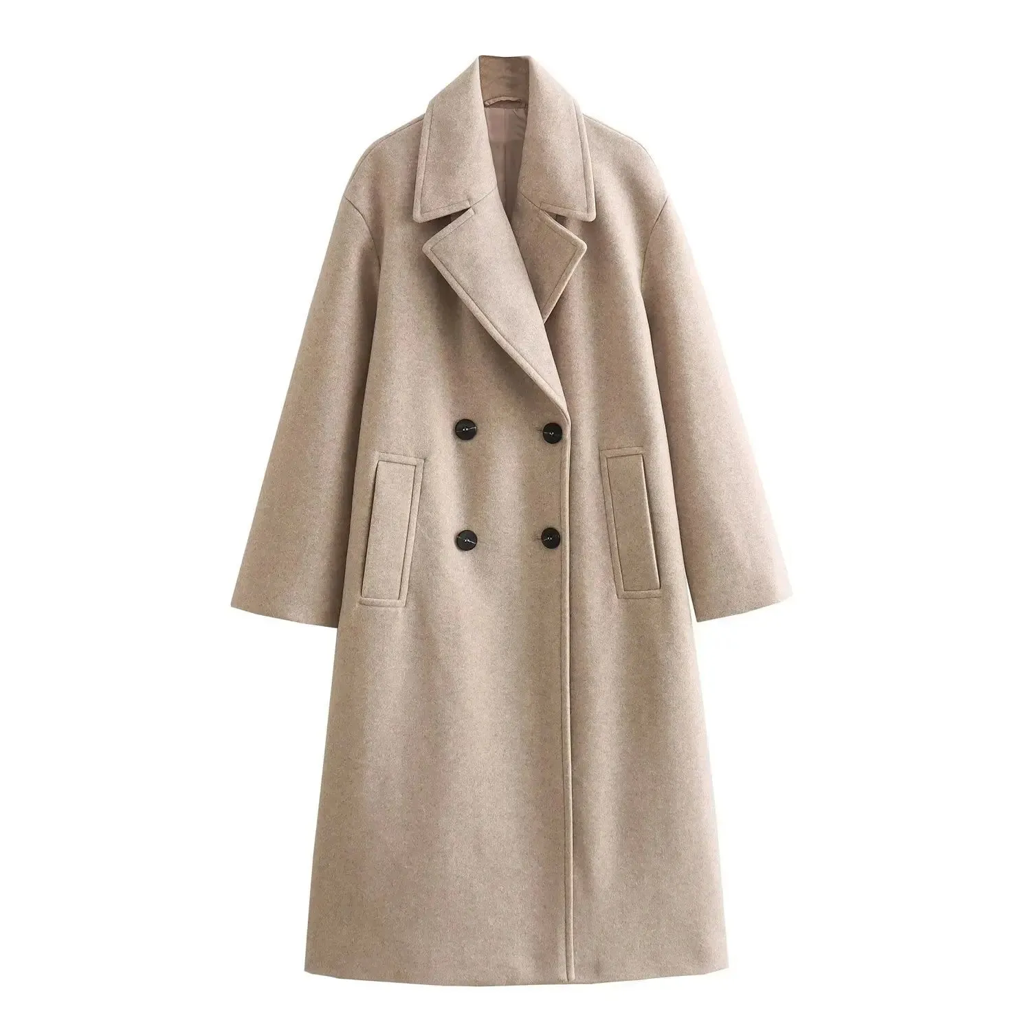 Black Friday Joskaa Fashion Lapel Double Breasted Wool Coat For Women Loose Long Sleeve Female Solid High Street Overcoat 2024 Autumn Winter