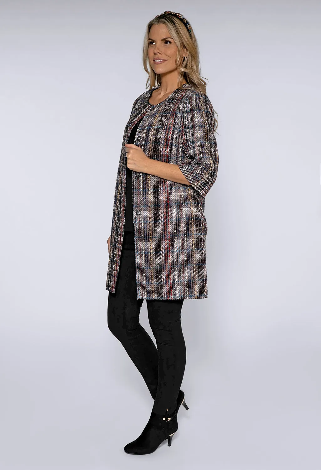 Black Rocha Lux Tweed Long Jacket with Gold Lining