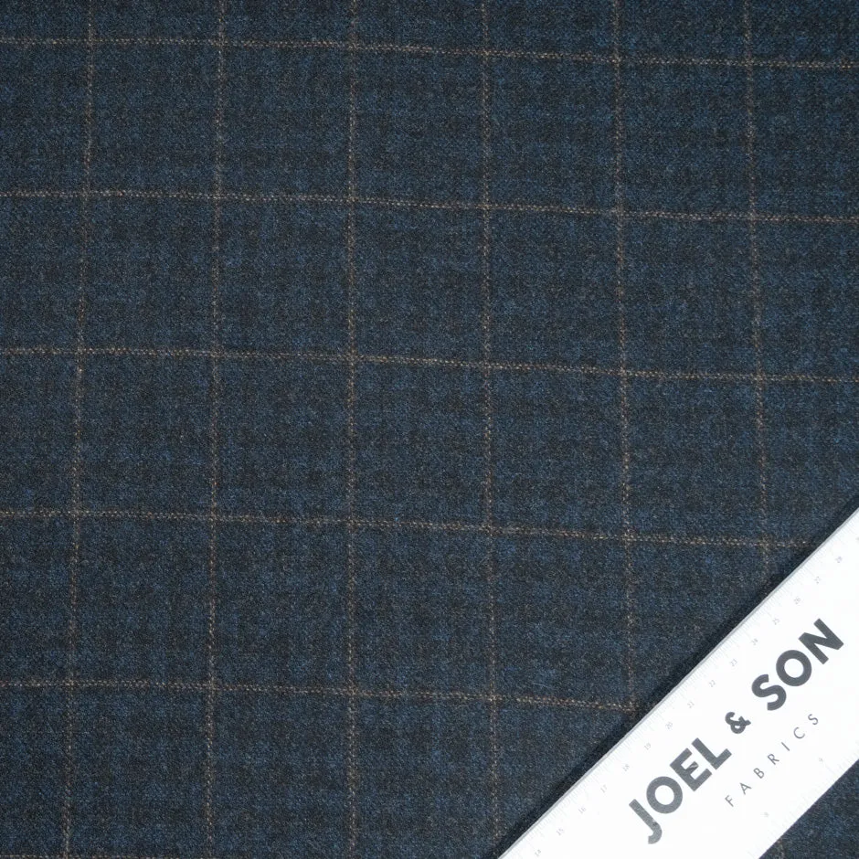 Blue & Grey Checkered Wool & Cashmere Blend Suiting