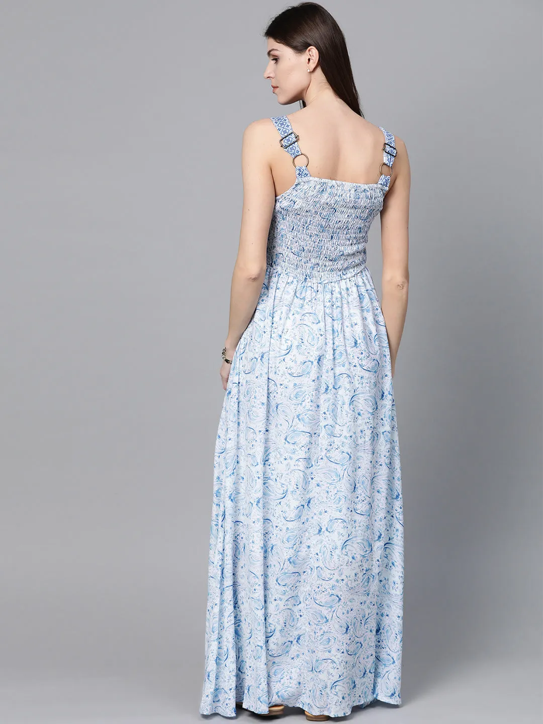 Blue Paisley Strappy Gathered Maxi
