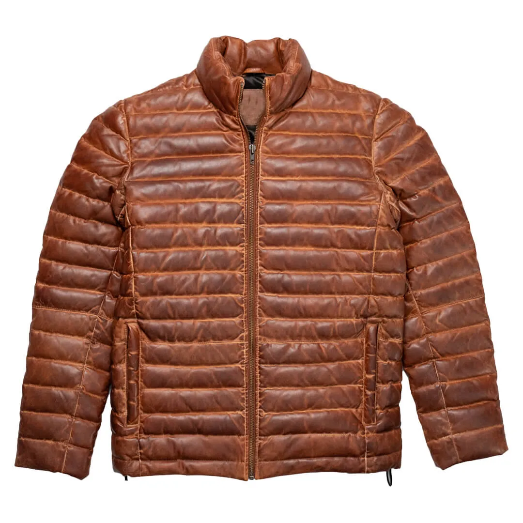 Brown Leather Puffer Jacket