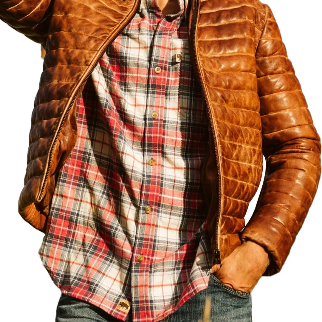 Brown Leather Puffer Jacket