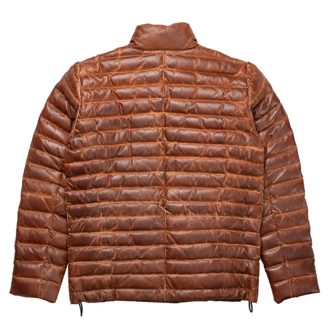 Brown Leather Puffer Jacket