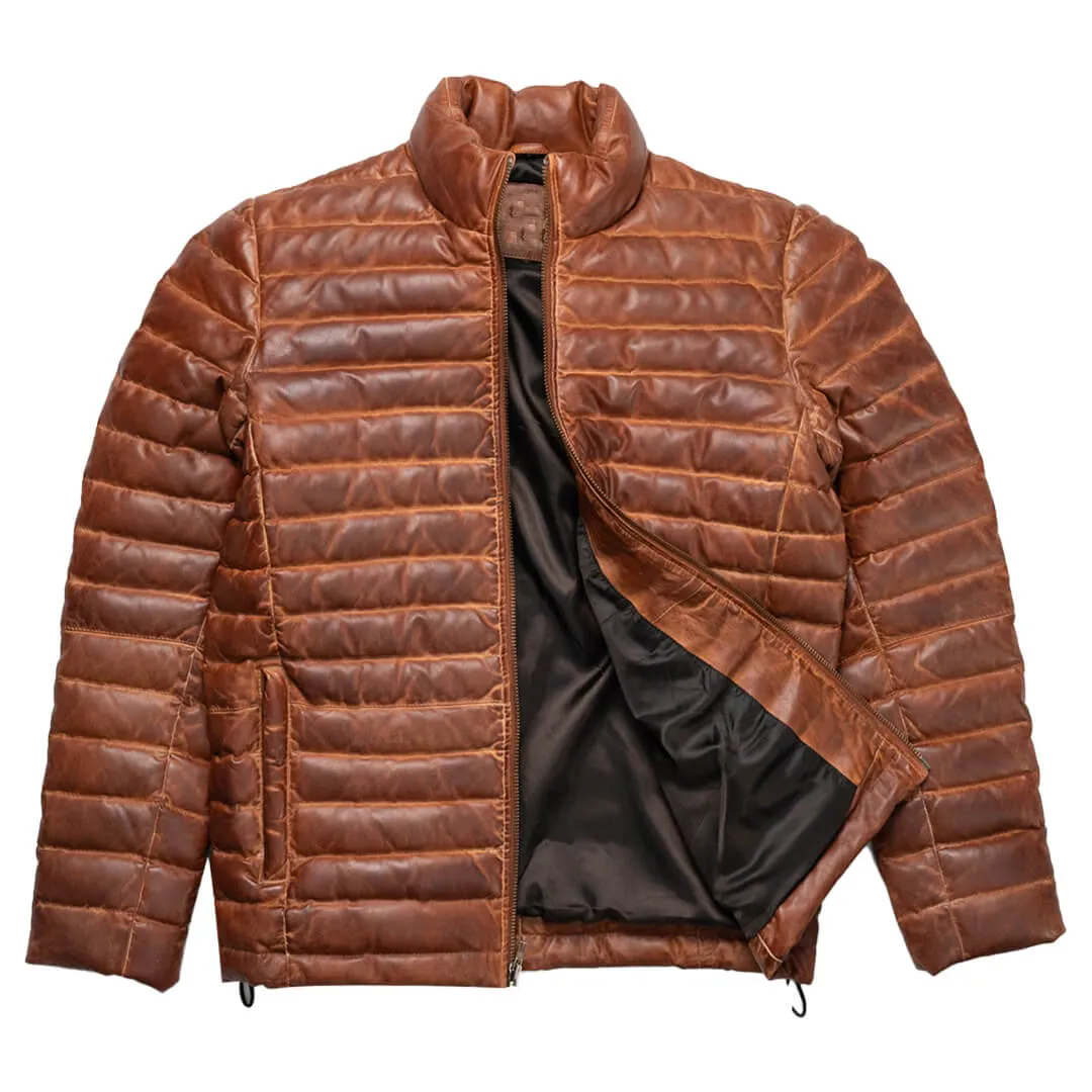 Brown Leather Puffer Jacket