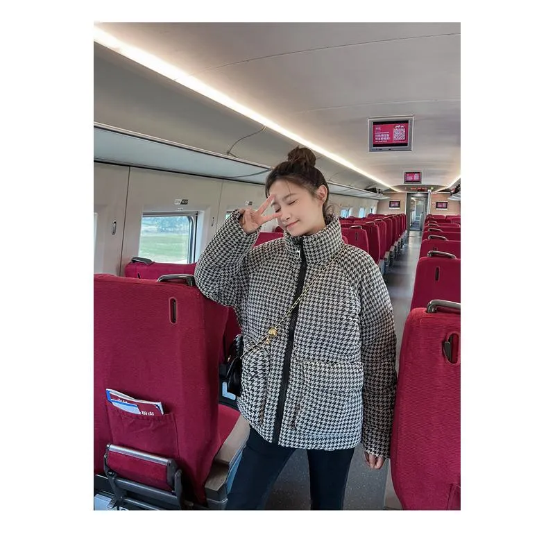 Chic Pocket Casual Thickened Plaid Puffer Jacket