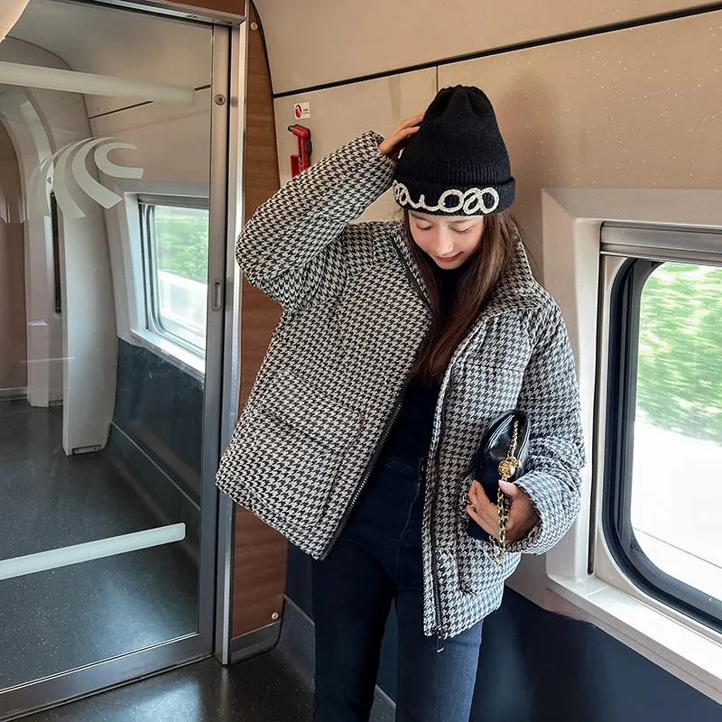 Chic Pocket Casual Thickened Plaid Puffer Jacket