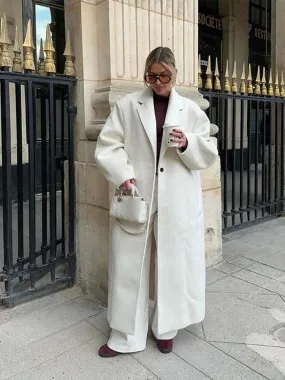 Chicmy-Autumn New Oversize Solid Woolen Lapel Long Sleeve Coat Women Fashion One Button Long Overcoat 2024 Winter Lady Street Outerwear
