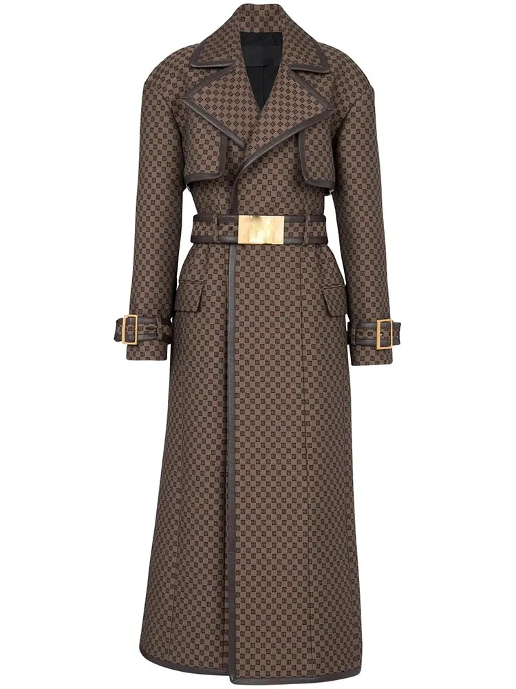Chicmy-HIGH STREET Newest 2025 Fall Winter Designer Coat Women's Belted Monogram Jacquard Trench Overcoat