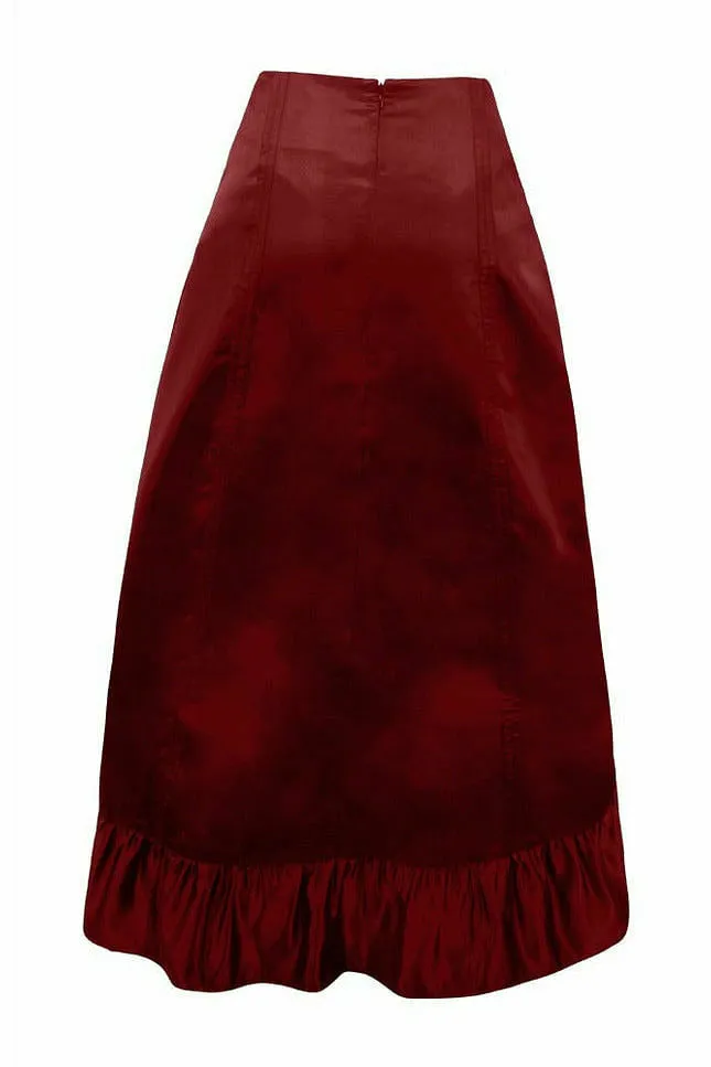 Daisy Corsets Wine Satin Hi Low Ruched Ruffle Skirt