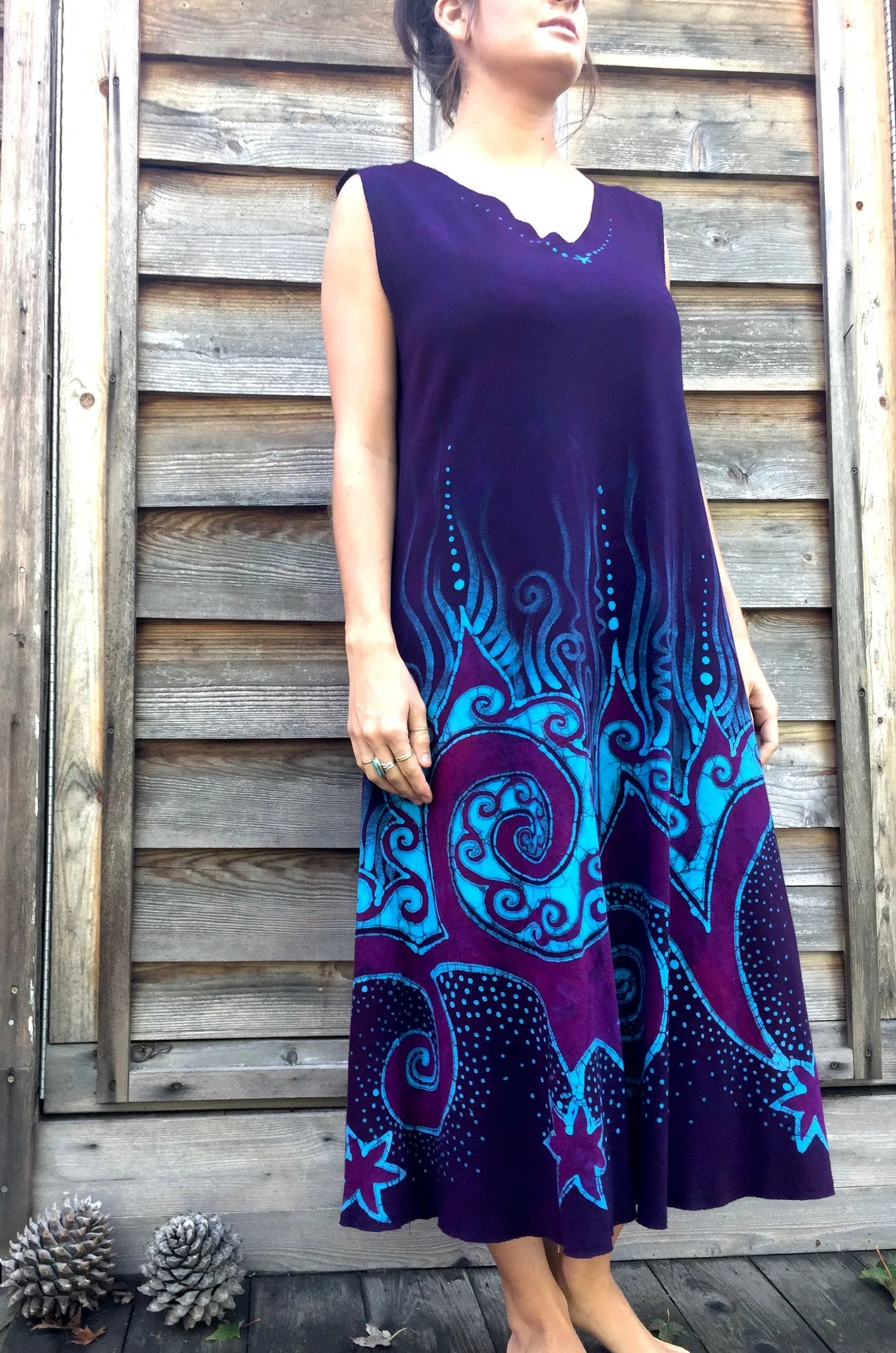 Deep Blue and Purple Sea Of Dreams Organic Cotton Batik Dress - Plus Size