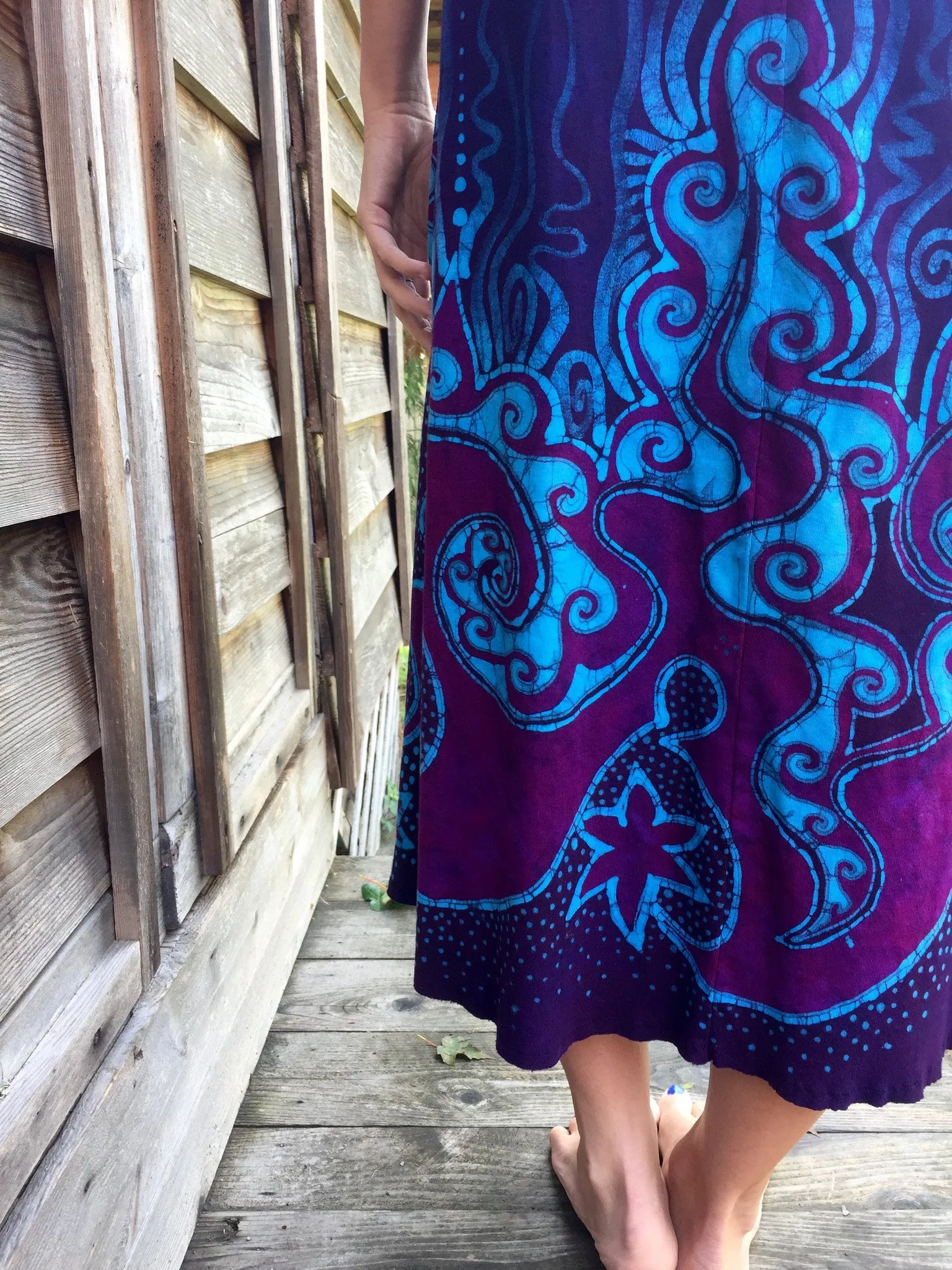 Deep Blue and Purple Sea Of Dreams Organic Cotton Batik Dress - Plus Size