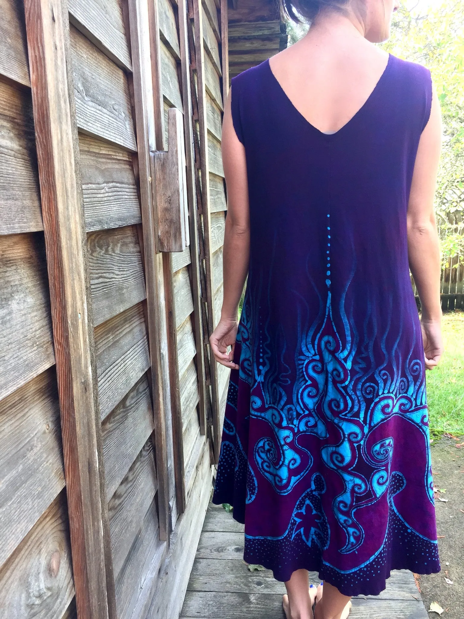 Deep Blue and Purple Sea Of Dreams Organic Cotton Batik Dress - Plus Size