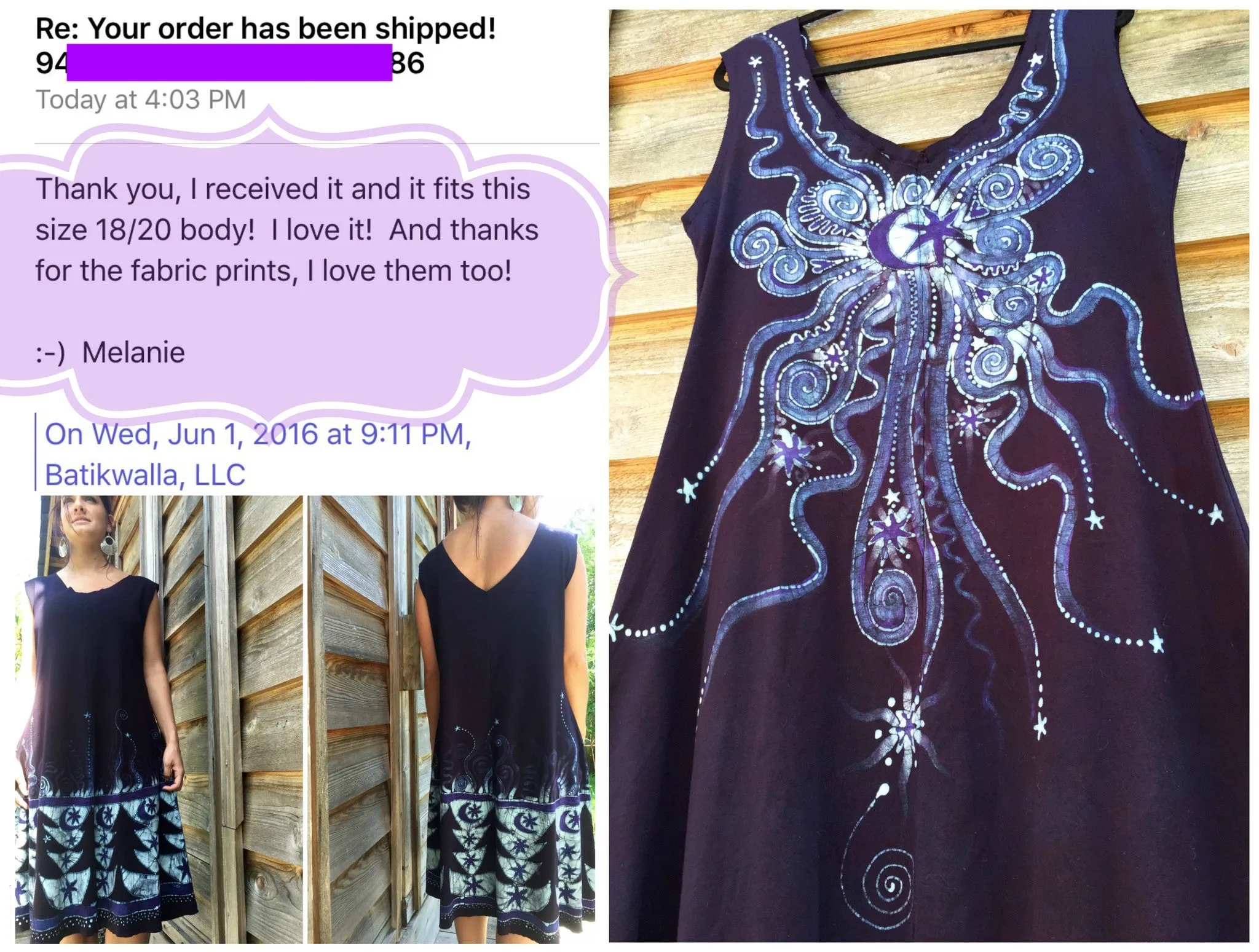 Deep Blue and Purple Sea Of Dreams Organic Cotton Batik Dress - Plus Size