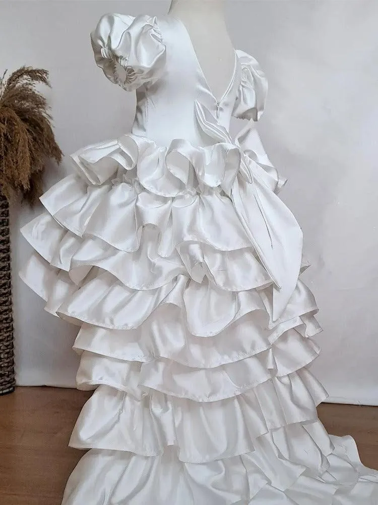 Elegant Layered Princess Dress Gorgeous Puff Sleeve Dress Dreamy Ruffled Dress for Girls