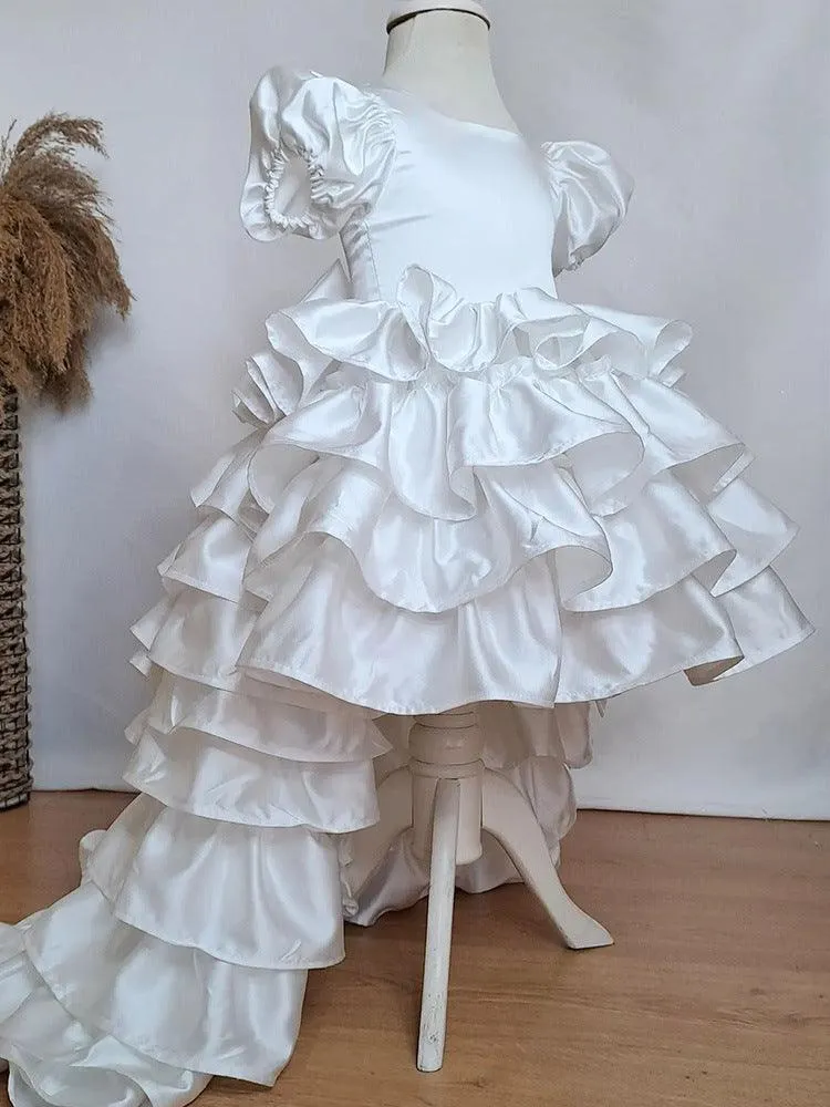 Elegant Layered Princess Dress Gorgeous Puff Sleeve Dress Dreamy Ruffled Dress for Girls