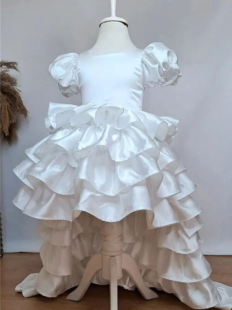Elegant Layered Princess Dress Gorgeous Puff Sleeve Dress Dreamy Ruffled Dress for Girls