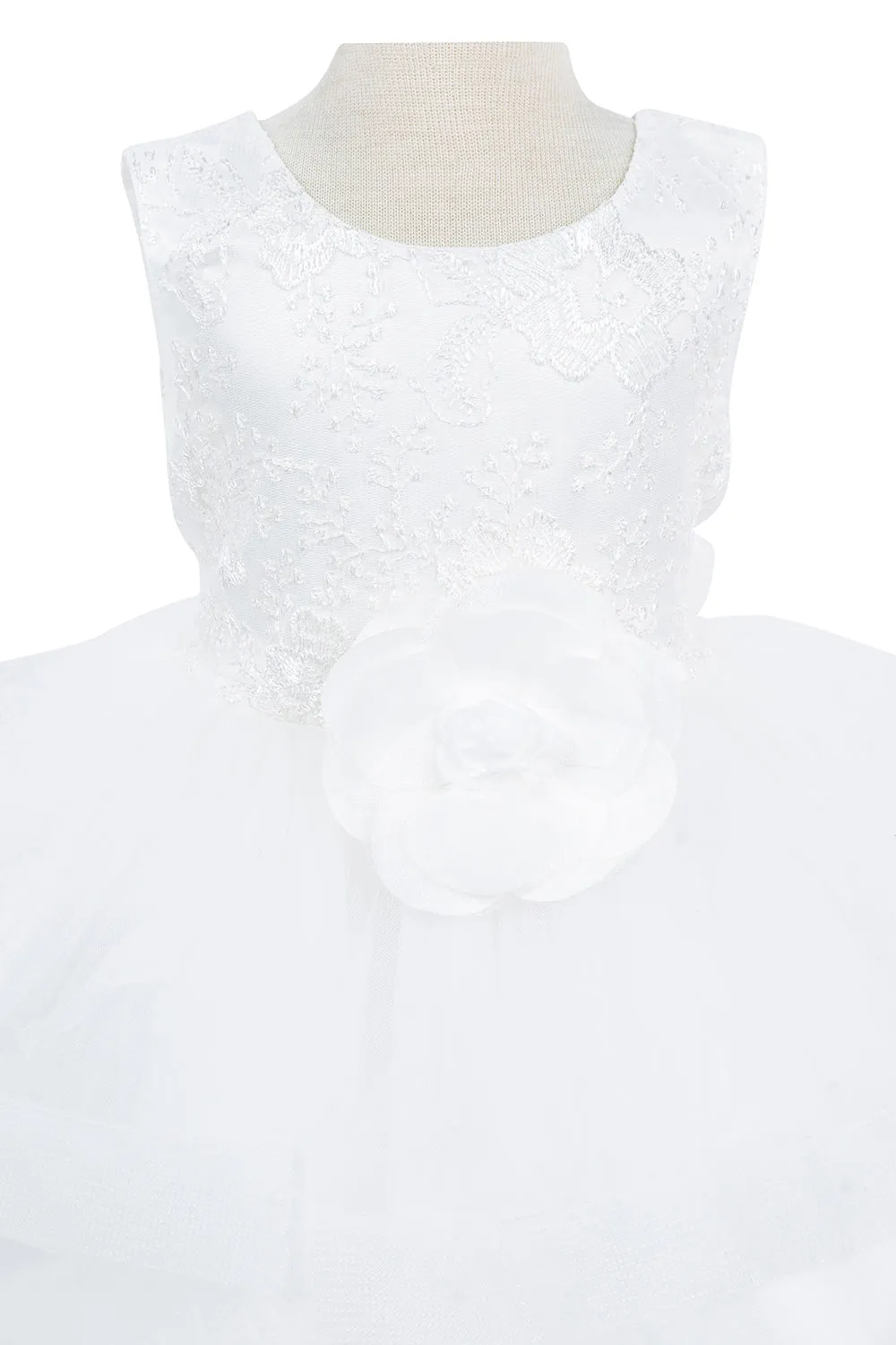 Elegant Sleeveless Lace with Faux Flower Baby Dress by Cinderella Couture USA AS9138B