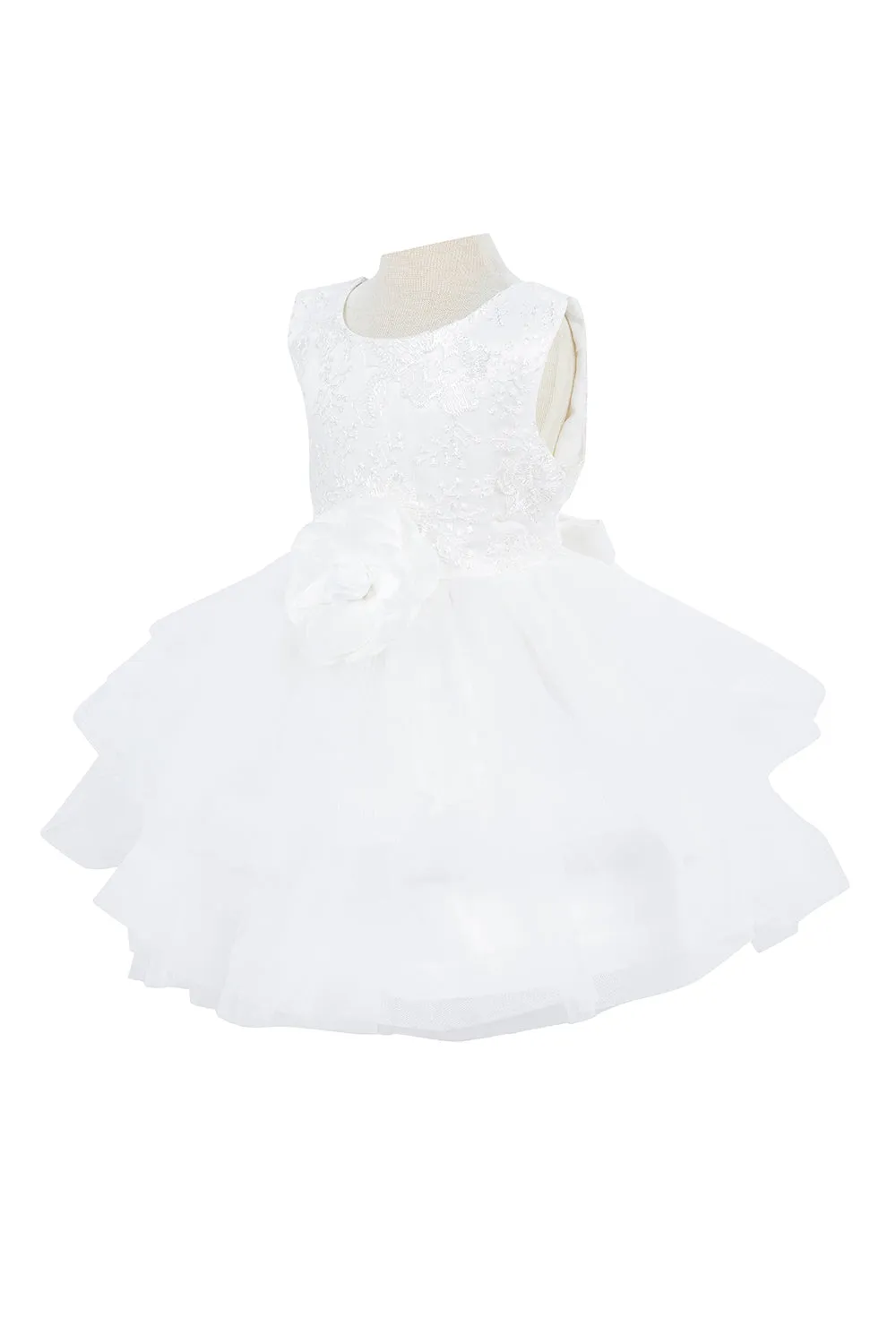 Elegant Sleeveless Lace with Faux Flower Baby Dress by Cinderella Couture USA AS9138B