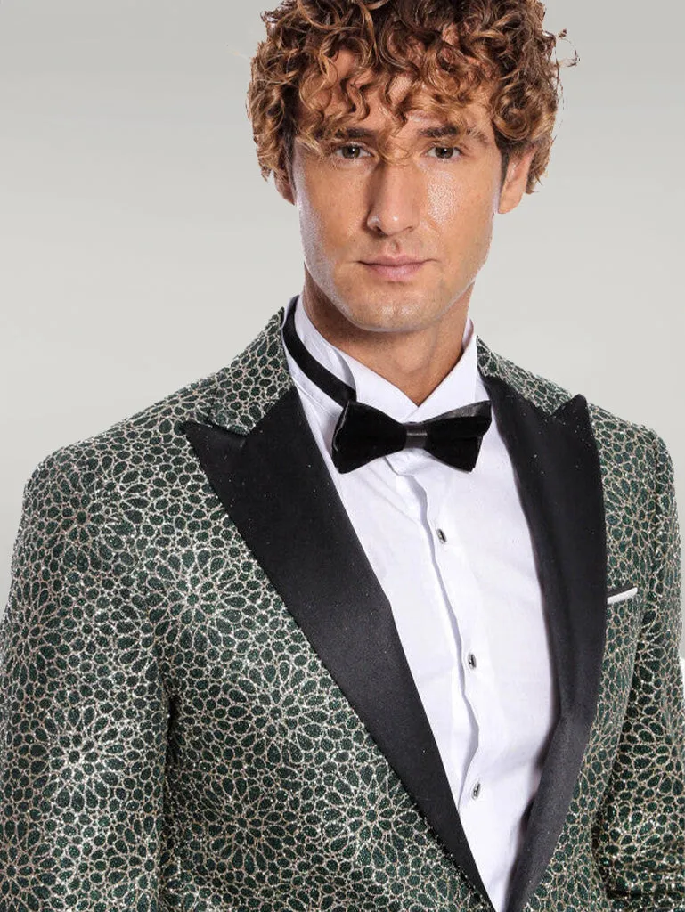 Flower Embroidered Pattern Green Men Party Tuxedo Jacket - Wessi