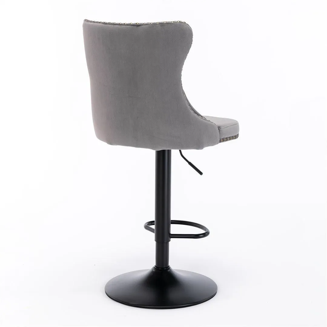 Four Height Adjustable Swivel Bar Stool Velvet Nail head Barstool with Footrest