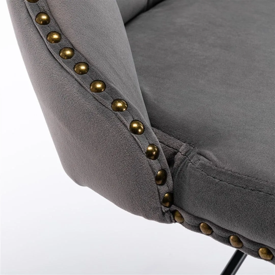 Four Height Adjustable Swivel Bar Stool Velvet Nail head Barstool with Footrest