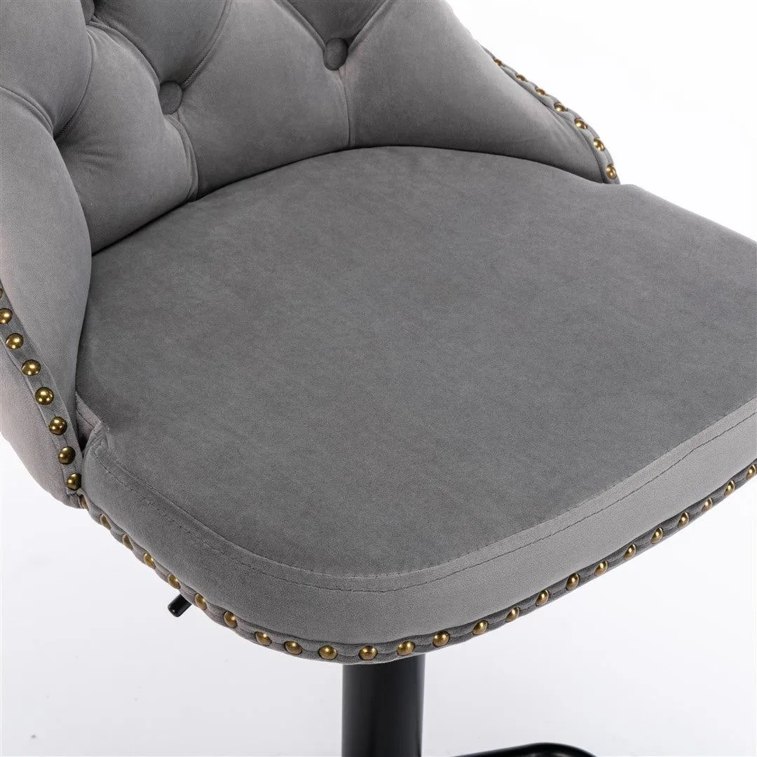 Four Height Adjustable Swivel Bar Stool Velvet Nail head Barstool with Footrest