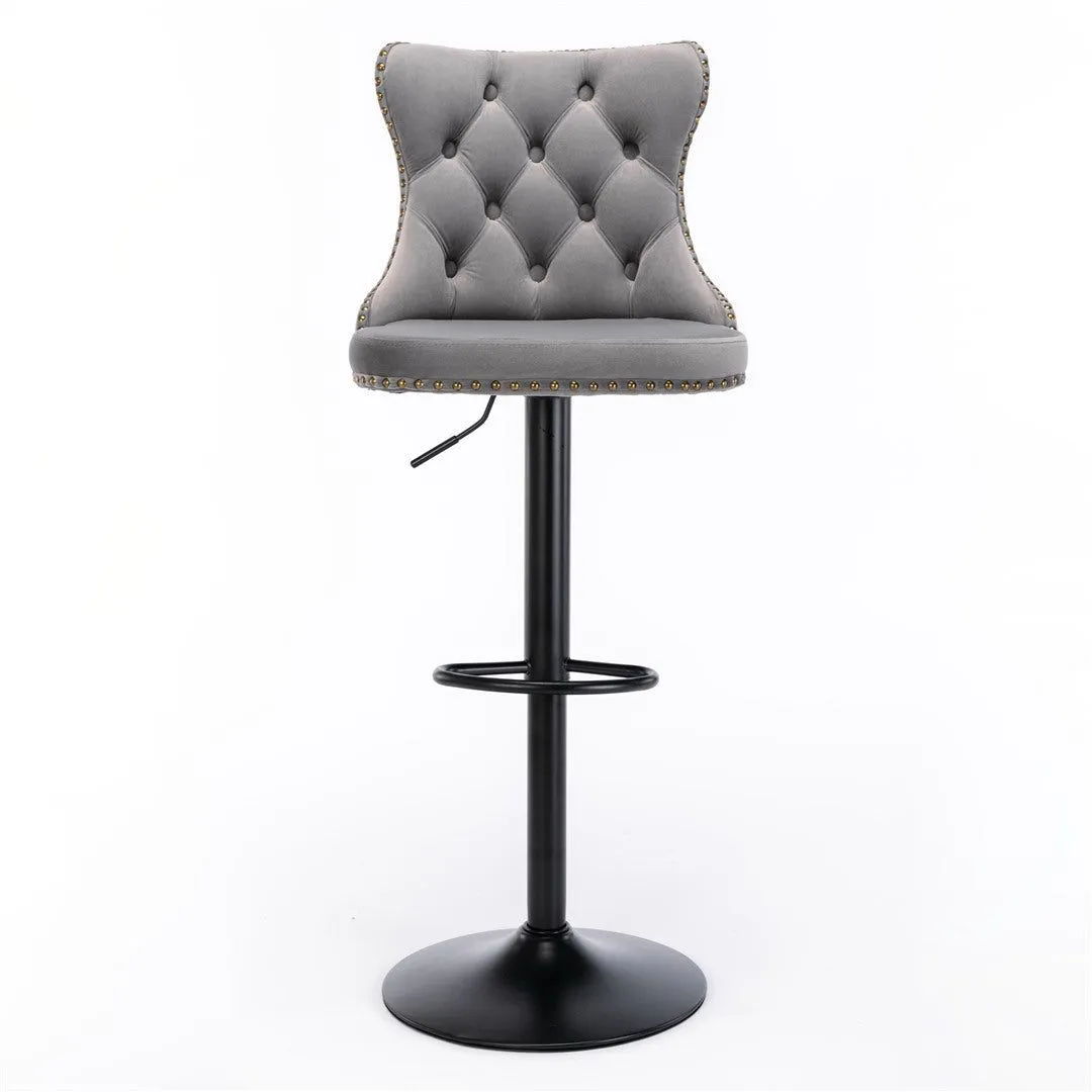 Four Height Adjustable Swivel Bar Stool Velvet Nail head Barstool with Footrest