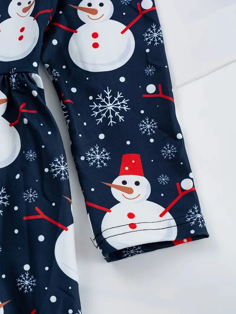 Girls Casual Long Sleeve Snowman Graphic Dress