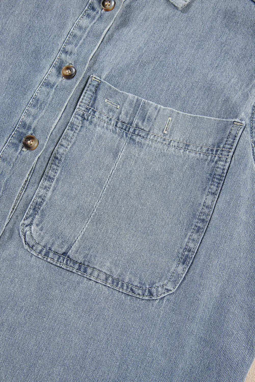 Gothic Outlaws Beau Blue Frayed Layered Ruffle Sleeve Denim Blouse