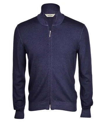 Gran Sasso Full Zip Vintage Wash Sweater Navy
