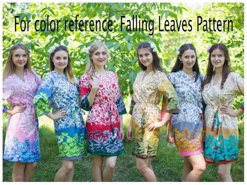 Gray Pink Leafy V-Neck Button Down to Waist, Ankle Length, Cinched Waist Caftan-F2 fabric Code